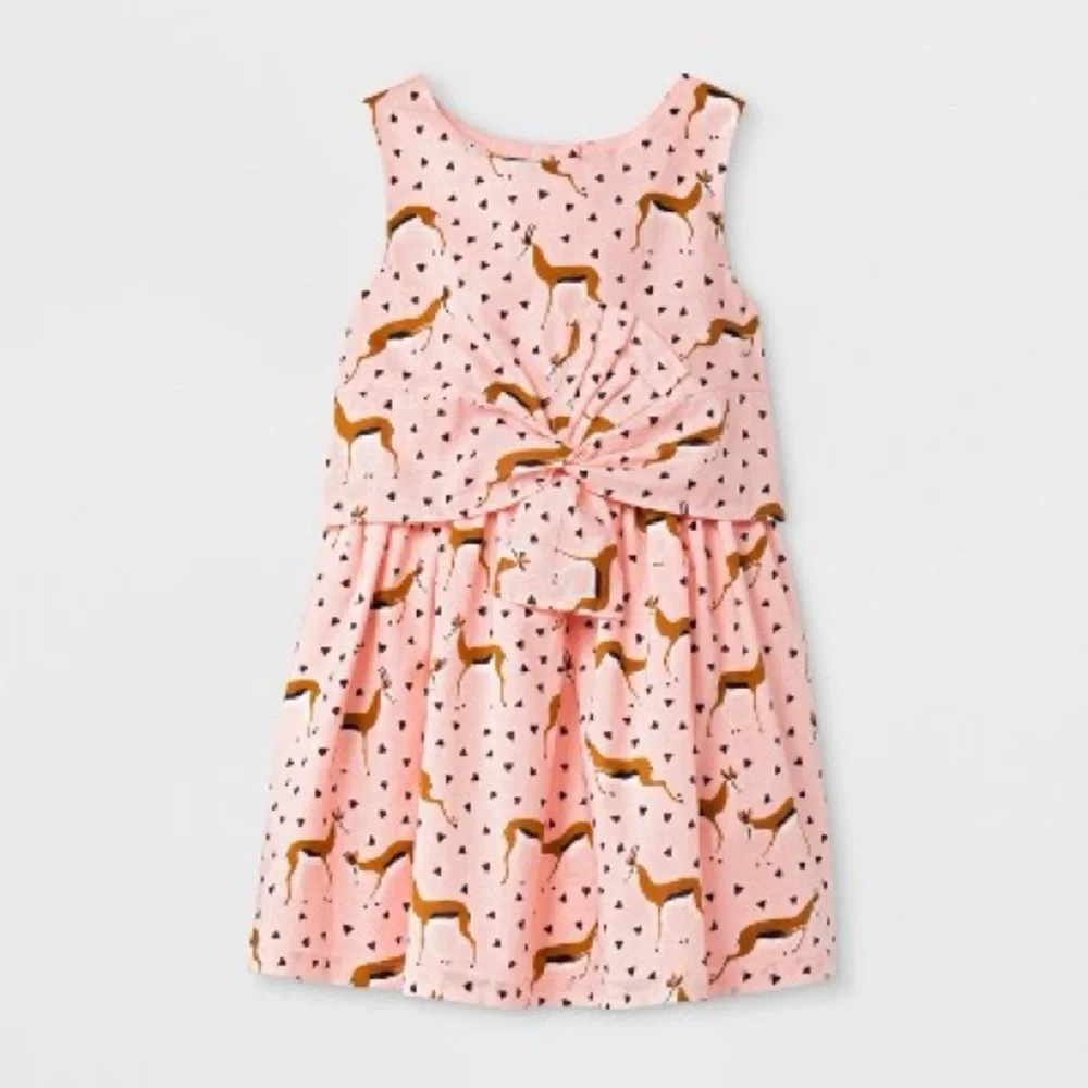 Osh Kosh 18M Genuine Kids Girls Gazelle Novelty Print Bow Tie Front Dress‎ Pink